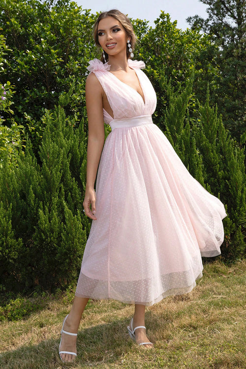 Elegant Swiss Dot Sleeveless Dress