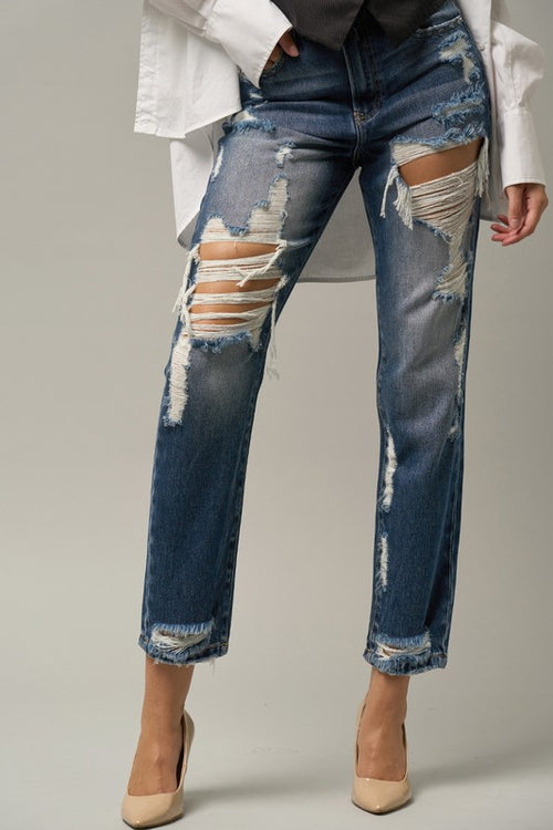 Destroyed High Waist Straight Jeans for Power babes!