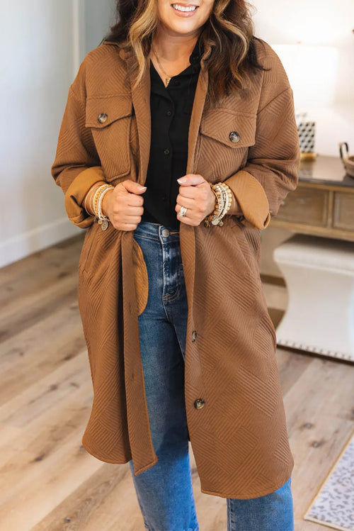 Get Cosy in Our Chestnut Textured Shacket!
