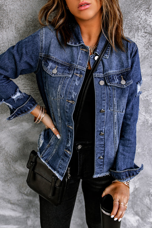 Blue Distressed Denim Jacket: Elevate Your Style!