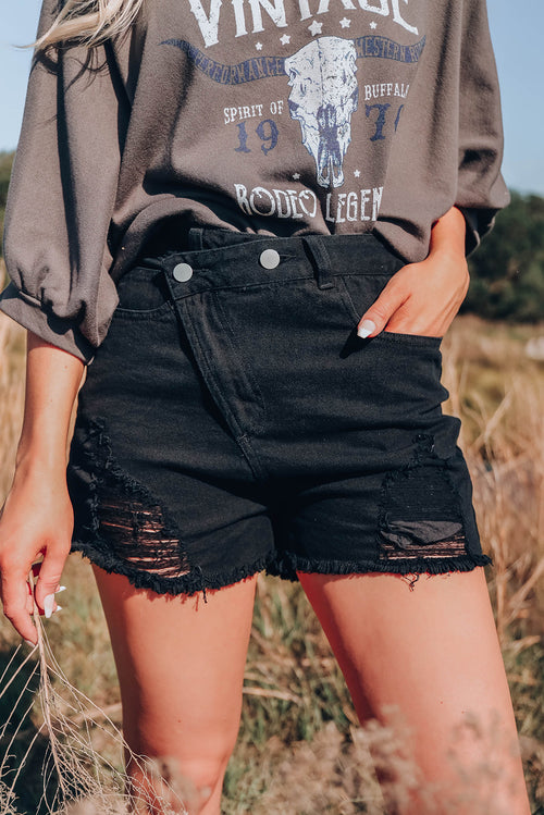 Boss Summer Style: Black Asymmetrical Denim Shorts