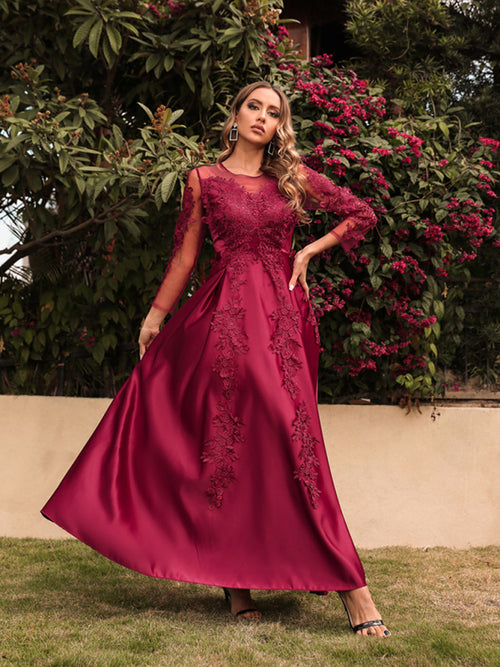 Elegant Lace Swing Long Dress: Effortless Sophistication