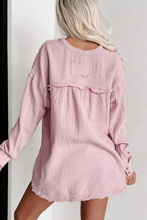 Go Retro Chic in Pink Crinkle Henley