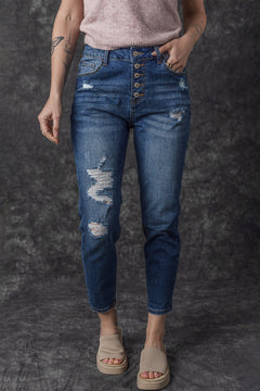 Blue High Waist Distressed Skinny Jeans