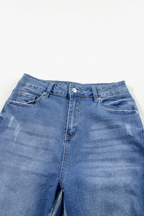 Light Blue Distressed Frayed Skinny Jeans: Retro-Chic Must-have!