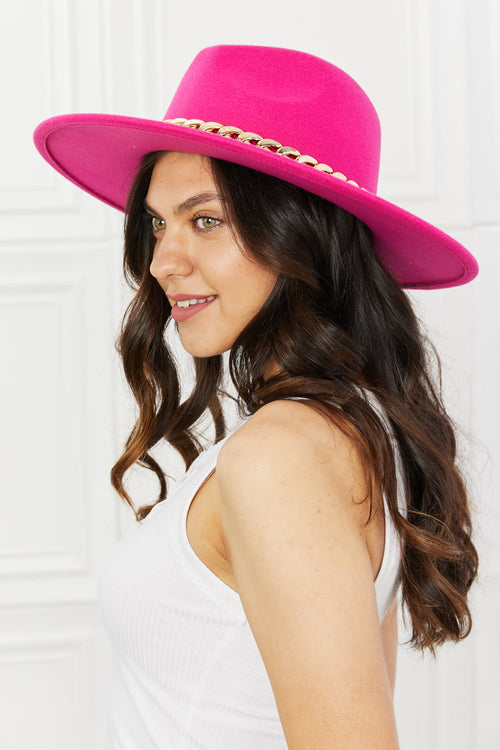 Fame Accessories Fuchsia Chain Fedora: Fashion's Bard.