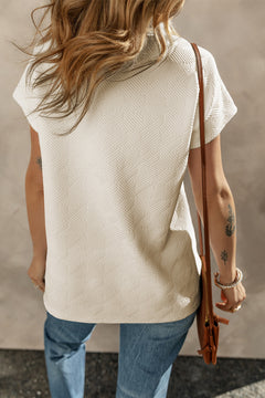 Apricot Textured V Neck Collared Short Sleeve Top