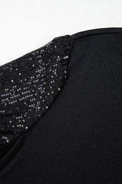 Glimmering Elegance: Black Sequin Sleeve Plus Size Tunic