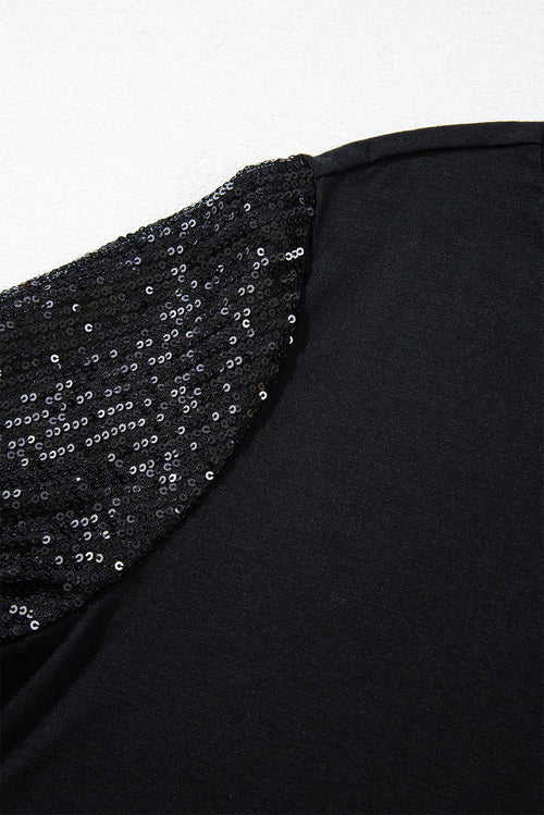 Glimmering Elegance: Black Sequin Sleeve Plus Size Tunic