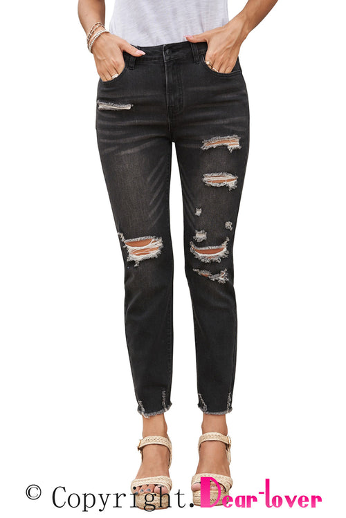 Comfy Cool Black Distressed Boyfriend Denim Pants!