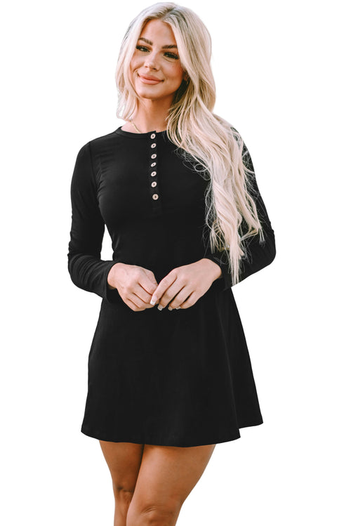 Elegant Black Henley Dress: Timeless Sophistication