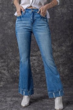 Sky Blue Distressed Flare Jeans: Retro-Chic Essential