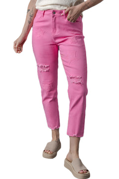 Hot Pink Star Patchwork Jeans