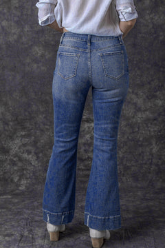 Sky Blue Distressed Flare Jeans: Retro-Chic Essential