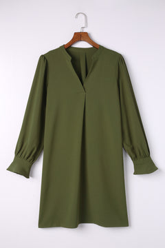 Elegant Green Shirt Dress with Ruffled Sleeves