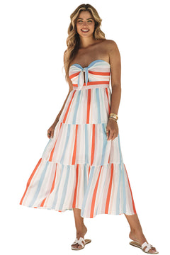 Elegant Multicolor Striped Cotton Maxi Dress