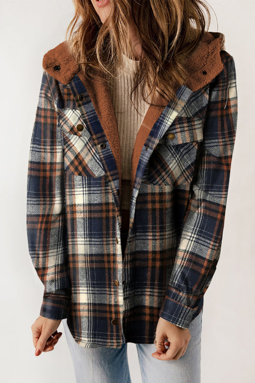 Snuggly Khaki Plaid Sherpa-Lined Hooded Shacket