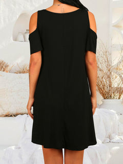 Abstract Elegance Cold Shoulder Dress: Formal Sophistication