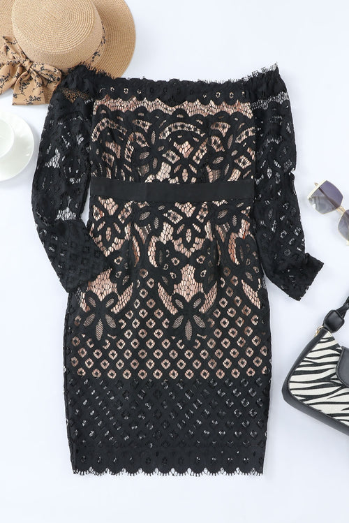 Elegant Lace Off-Shoulder Dress: Semi-Sheer, Stretchy