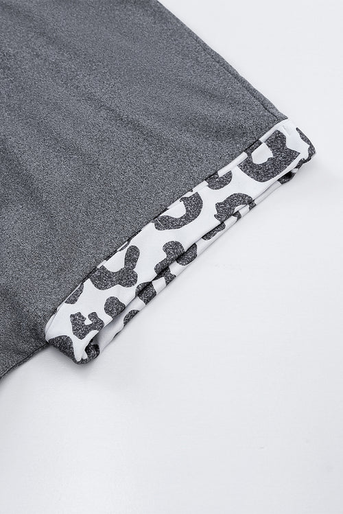 Rose Leopard Contrast Pocket Long Pajama Set