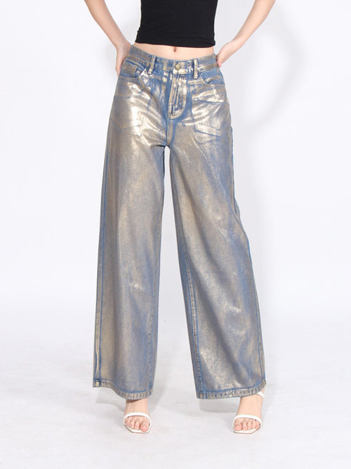 Effortlessly Chic Shiny Denim Trousers