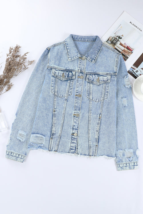 Blue Distressed Denim Jacket: Elevate Your Style!