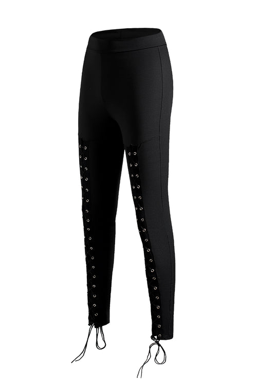 Lace-Up Black Grommet Leggings: Edgy Comfort Style