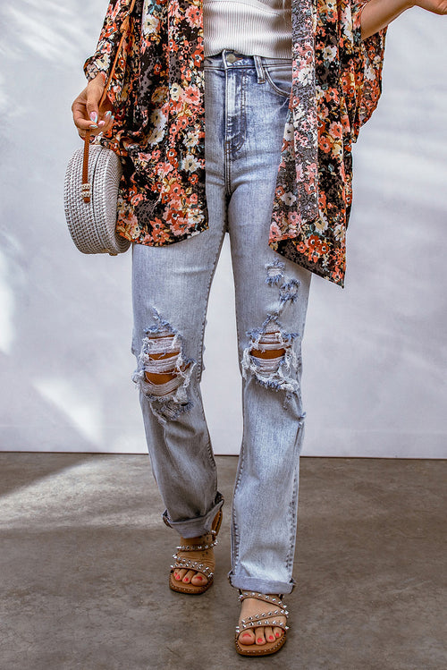 Sky Blue Acid Wash Straight Jeans: Retro Chic!