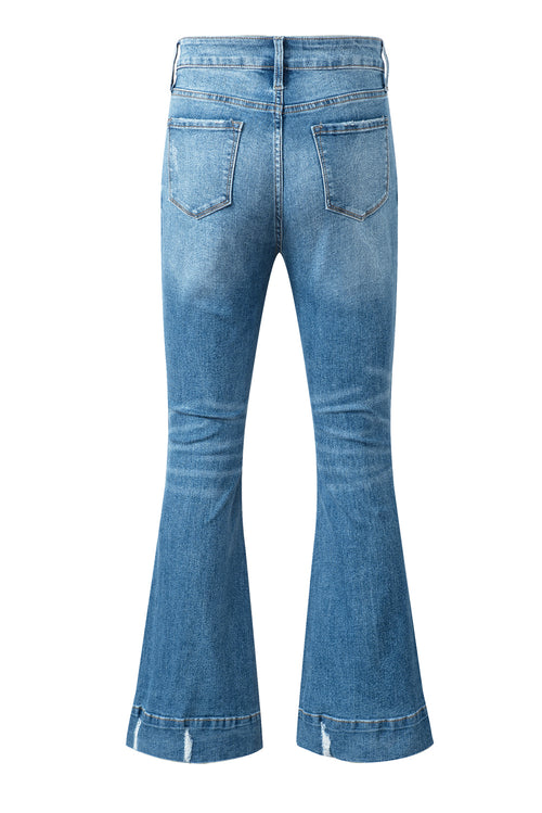 Sky Blue Distressed Flare Jeans: Retro-Chic Essential