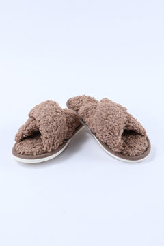 Luxurious Brown Teddy Fur Cross Straps Slippers