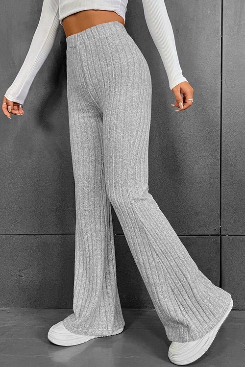 Chic Grey High Waist Ribbed Flare Pants