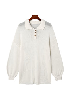 Charming Embrace Whimsical Polo Sweater in Beige