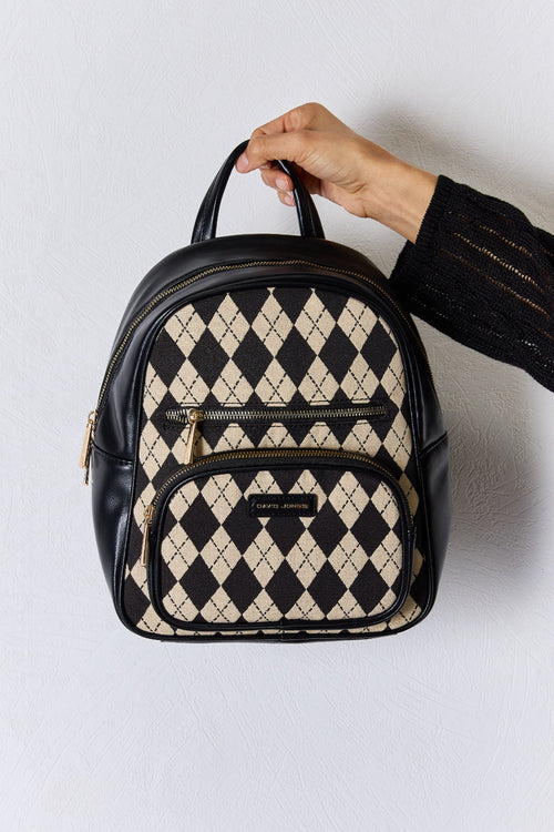 Argyle Pattern PU Leather Backpack: Noble Elegance