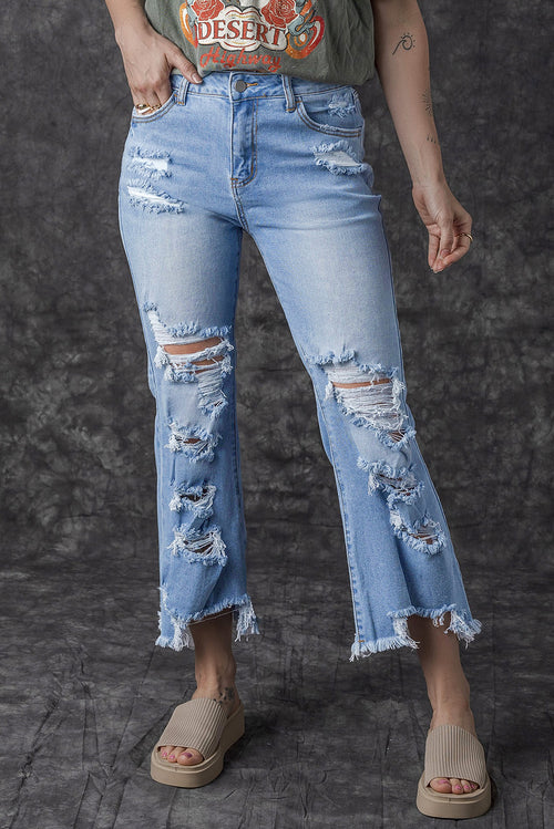 Sky Blue Distressed High Waist Jeans: Stylish!