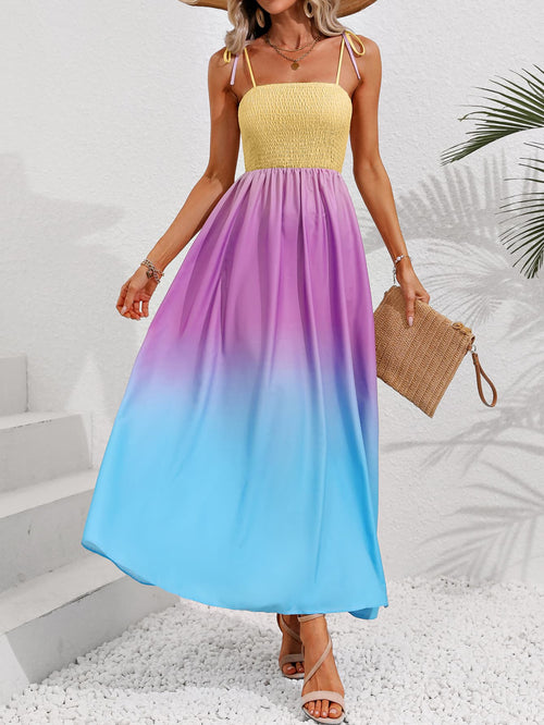 Elegant Gradient Maxi Dress with Tie Shoulders