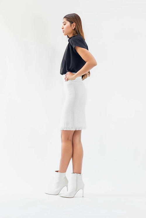 Effortlessly Elegant Luxe White Tweed Mini Skirt