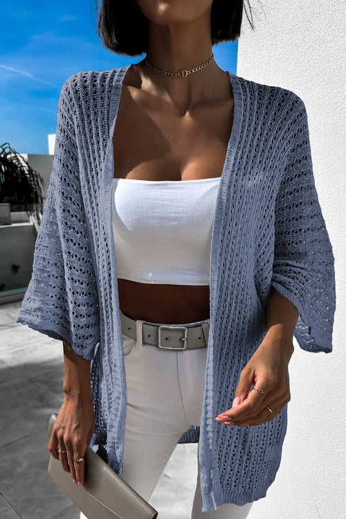 Sky Blue Enchanted Hollow Knit Kimono Cardigan