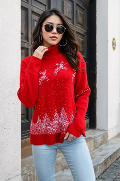 Cheerful Reindeer Turtleneck Pullover Sweater