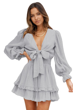 Sophisticated Gray Lantern Sleeve Dress