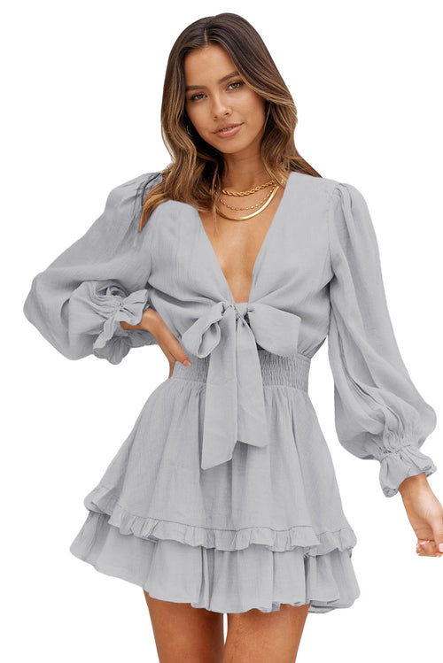 Sophisticated Gray Lantern Sleeve Dress