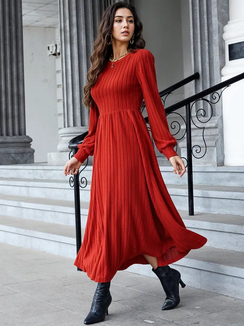 Whimsical Charm Ribbed Long Sleeve Dress