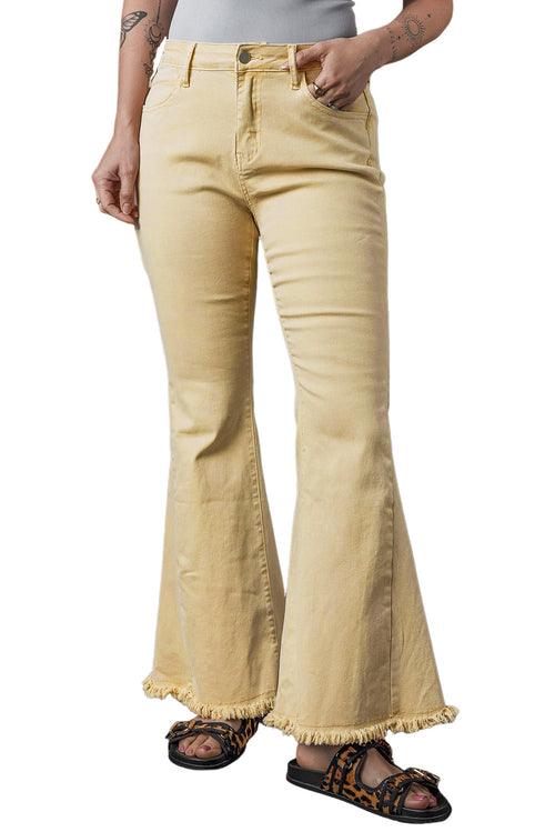 Khaki Raw Edge Flared Jeans: Fresh & Chic