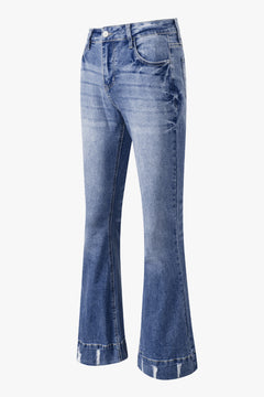 Sky Blue Distressed Flare Jeans: Retro-Chic Essential