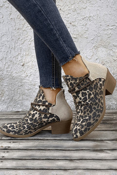 Leopard Elegance: Luxe Patchwork Heel Booties