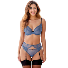 Gossard Superboost Lace Sheer Garter Belt Moonlight Blue