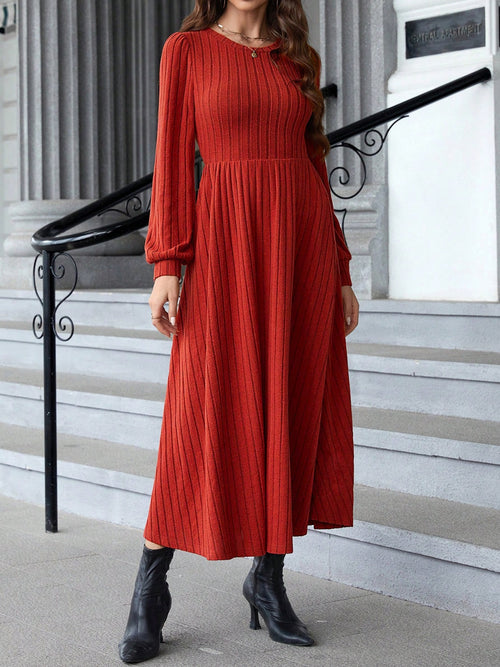 Whimsical Charm Ribbed Long Sleeve Dress