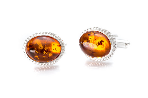 Elegance Defined: Amber & Silver Cufflinks