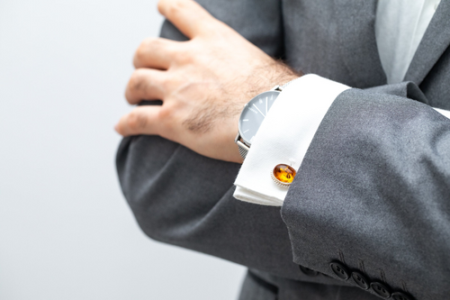 Elegance Defined: Amber & Silver Cufflinks