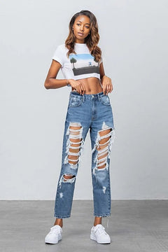 Edgy Chic: Heavy Destroyed High Rise Jeans