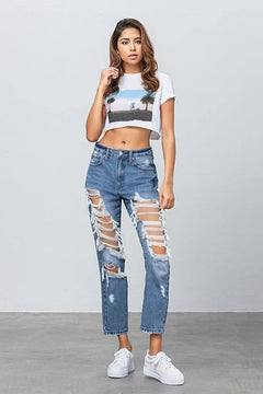 Edgy Chic: Heavy Destroyed High Rise Jeans